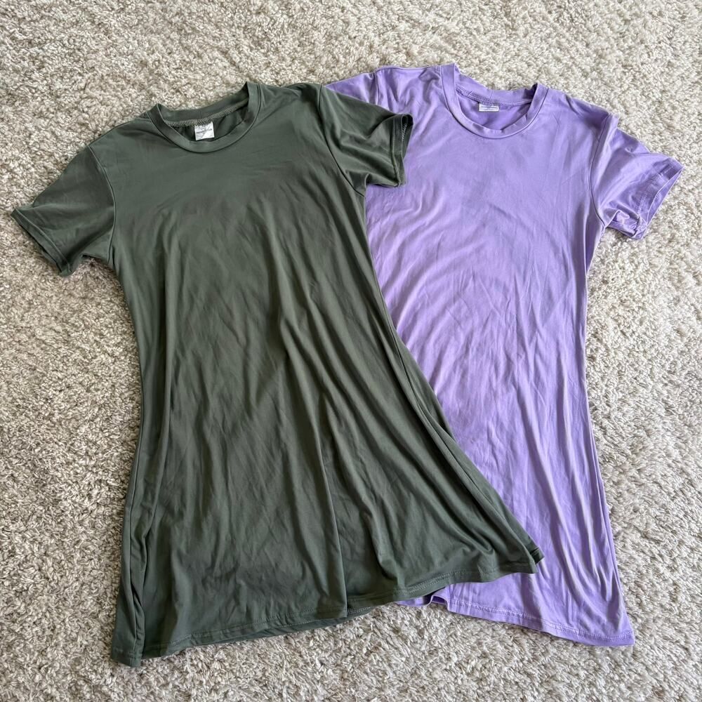 Real Essentials Bundle of 2 T-Shirt Dresses Green and Purple Medium